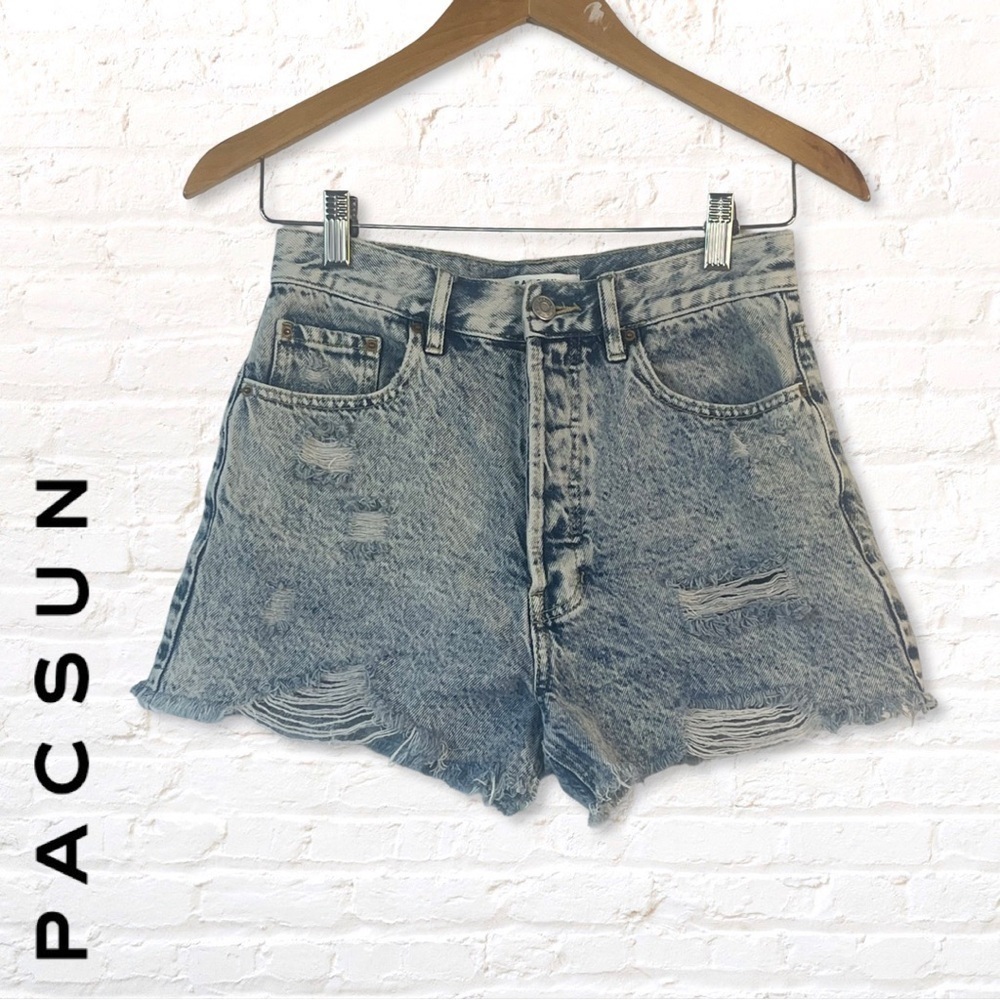 🎁 3 for $30 PacSun Acid Wash Ultra High Waisted Vintage Denim Shorts Size 26 - Picture 10 of 10